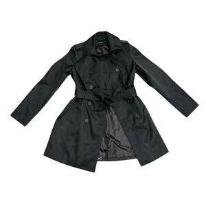 Express Women Black Double Breasted Belted Button Trench Coat SIze Medium